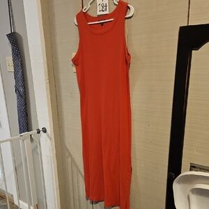 #184 George Ribbed Sleeveless Orange/coral  Midi Dress Sz XXL